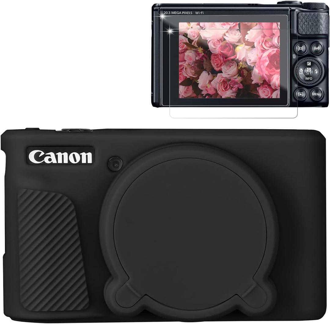 Case for Canon PowerShot SX740 HS, SX730 HS Camera, Soft Silicone Protective Case, Slim Fit Sleeve with Removable Lens Cover and Screen Protector Accessories, Anti-Scratch (Black)