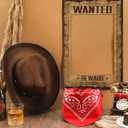 3 Pcs Western Cowboy Party Decorations Include 1 Western Wanted Photo Fun Frame, 1 Studded Cowboy Hat, 1 Square Scarf for Women Men Adult, West Rustic Party Accessories