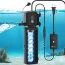 AquaMiracle Aquarium Filter with U - V Light & Filter Sponge, Fish Tank Filter with Timer for Green Water, Turtle Filter with Aeration & Rainfall Mode for Aquarium 20-70 Gallon