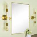 TEHOME 30x40'' Brushed Gold Pivoting Bathroom Vanity Mirror 40x30'' Brushed Brass Metal Framed Rectangle Tilting Beveled Vanity Mirrors for Wall (40"L x 30"W, Brush Gold)