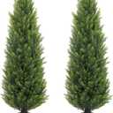 Two 4ft Artificial Topiary Tree Fake Bushes Potted Plants UV Resistant Faux Cedar Trees Artificial Outdoor Shrubs for Front Porch Garden (48 Inch)