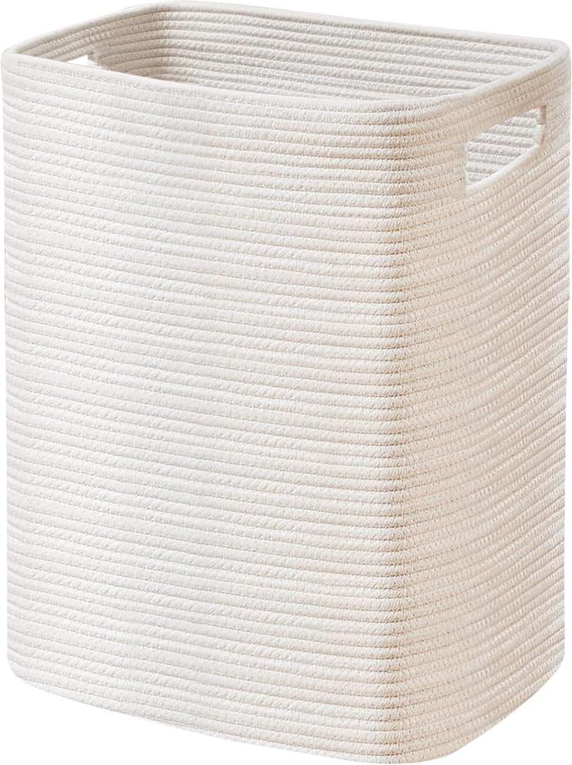 MEGASKET Large Laundry Hamper 16"x13"x22" - Tall Woven Laundry Basket, Cotton Rope Dirty Clothes Hamper, Baby Kids Nursery Wicker Laundry Basket, Bedroom Aesthetic, Soft Laundry Bin, White Hamper, 75L