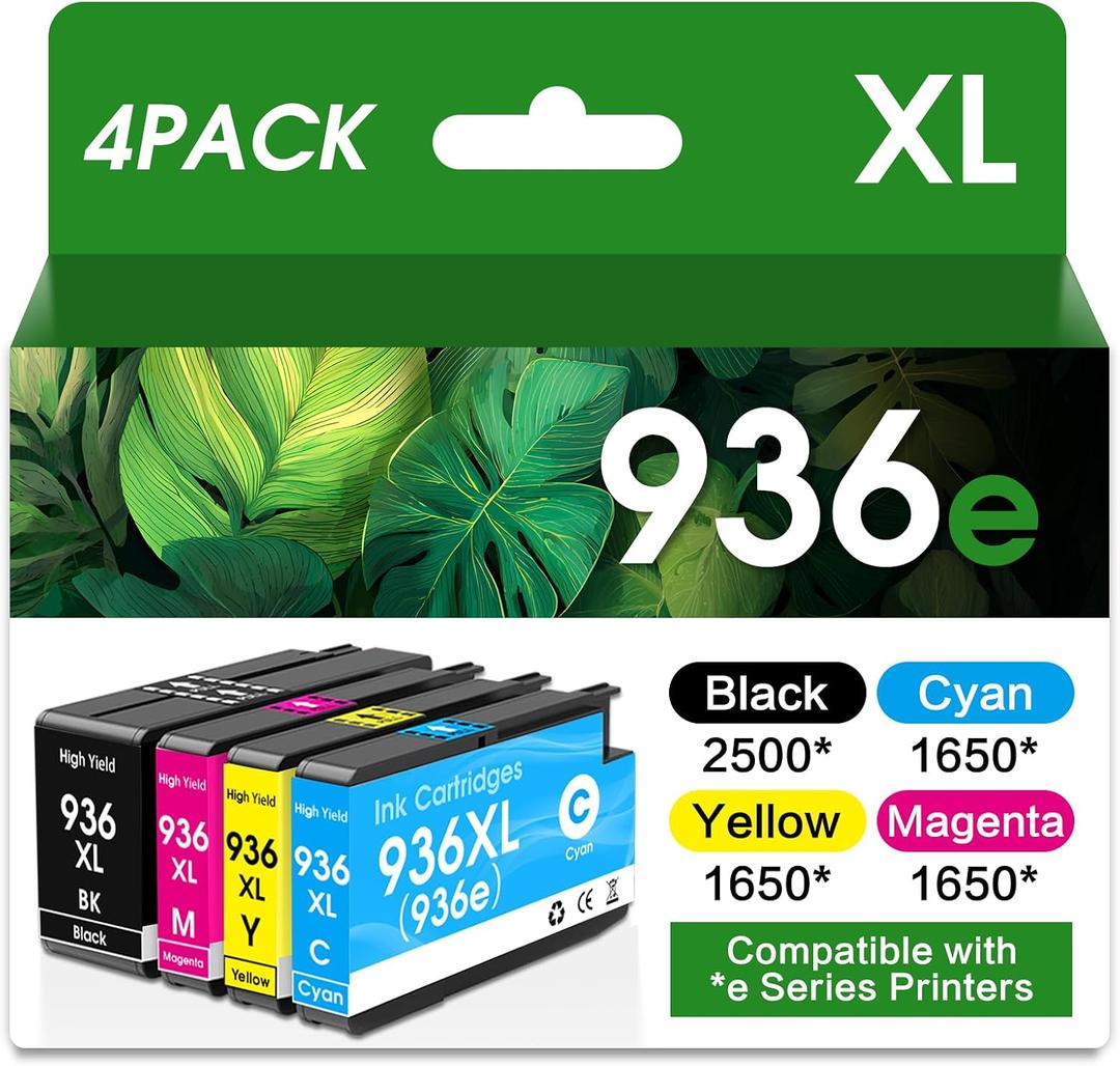 936XL 936 Ink Cartridges Compatible for HP 936 936XL Ink Cartridges Work for OfficeJet 9125e 9135e 9120e 9110 9120b 9120 9110b 9130e 9110e 9130b (4Pack)