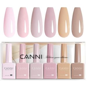 CANNI 6 Colors 9 ML Hema-Free Nude Pink Gel Nail Polish Set, Light Pink Nude Soft Pale Baby Pink Gel Polish Set, Soak Off LED Nail Manicure Kit DIY at Home Salon Gifts