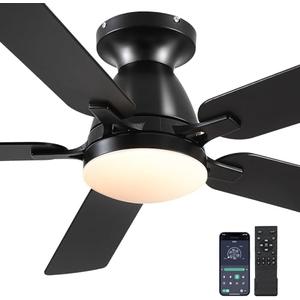Mpayel Ceiling Fans with Lights, 56" Flush Mount Ceiling Fan with Light and Remote/APP Control, Low Profile, Modern Ceiling Fan Reversible, Dimmable, Noiseless, Black for Bedroom