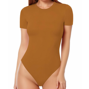MANGOPOP Women's Round Neck Short Sleeve Bodysuit T Shirts Basic Body Suit Tops, XL