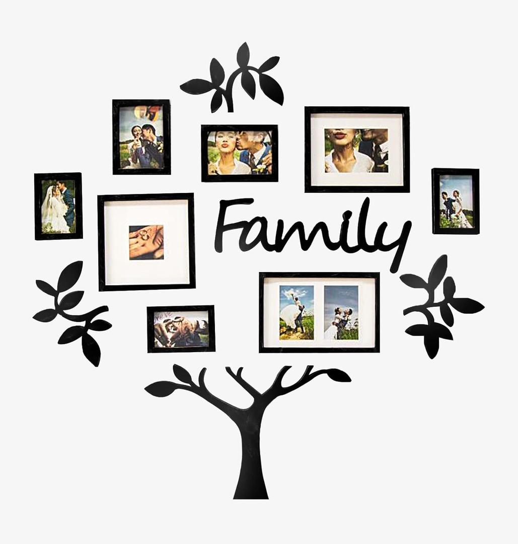 Jerry & Maggie Family Tree Picture Frames Wall Mount Design, Frame Wall Photo Plaque, College Decoration Combination, PVC Photo Frame Tree Loving Room Wall Decor with Hanging Template (Black)