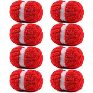 8 Pack Chunky Yarn for Hand Knitting - #10 Super Bulky Chenille Yarn, Fluffy Jumbo for Thick Hand-Knit Blankets, Scarves 25 Yds 7.94 Oz Each Skein (8, Red)