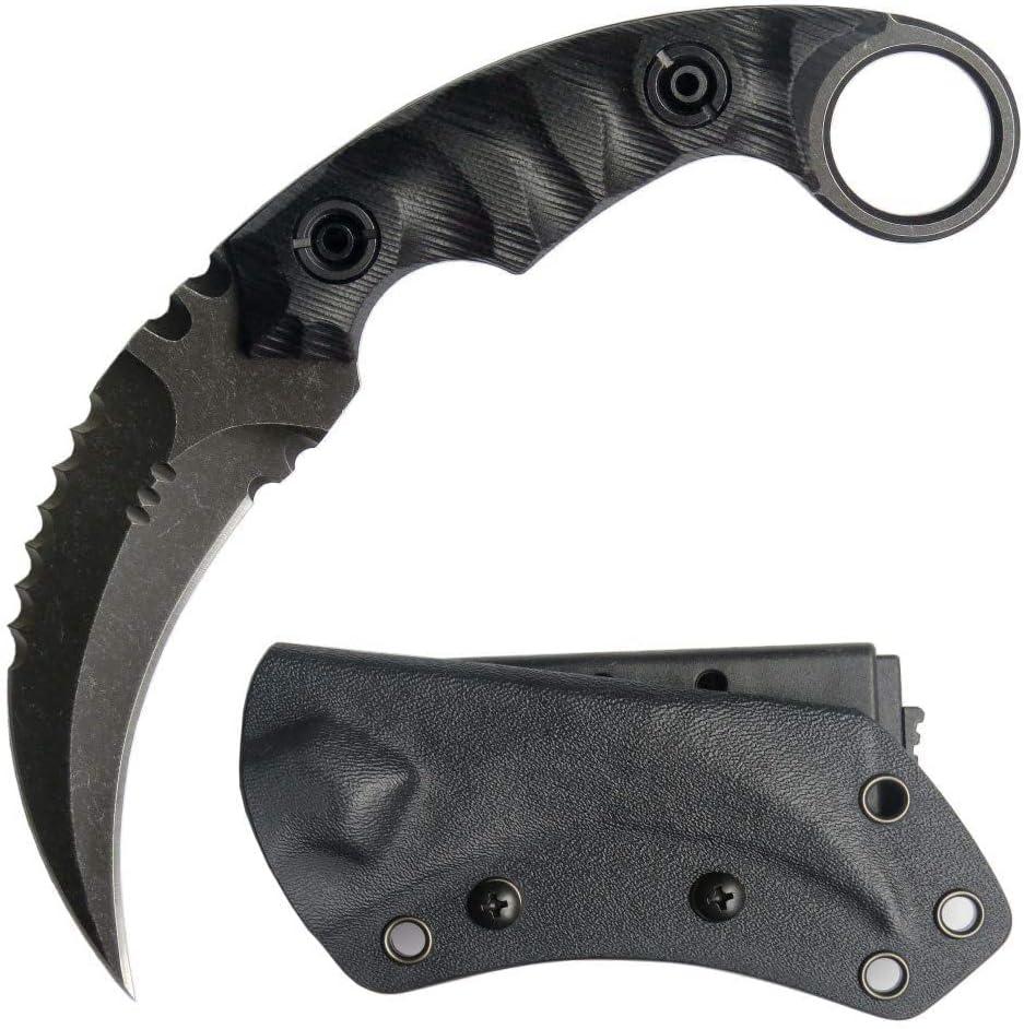 Ccanku C1691 Fixed Blade Knife D2 Steel G10 Handle 4 Inches,Outdoor Claw Knife,Camping EDC Tools, Kydex Sheaths   (Black.)