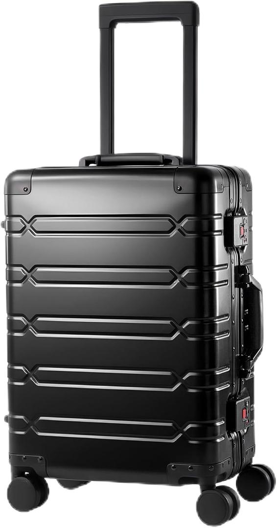All Aluminum Carry On Luggage 22x14x9 Airline ApprovedZipperless Luggage Premium Aluminum Suitcase Luggage, Hard Shell Carry On Luggage with Spinner Wheels (black, 20inch)