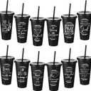 Havawish Inspirational Christian Gift Bible Verse Tumbler Bulk 24 oz Drinking Tumblers with Lid Straw Religious Plastic Cup for Women Men Bible Study Group Sunday School Church (Black, 4 Pack)