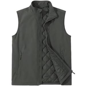 ASPO Men's Windproof Warm Golf Vest Outerwear with 6 Pockets Waterproof Winter Softshell Sleeveless Puffer Jacket for Hiking xxl