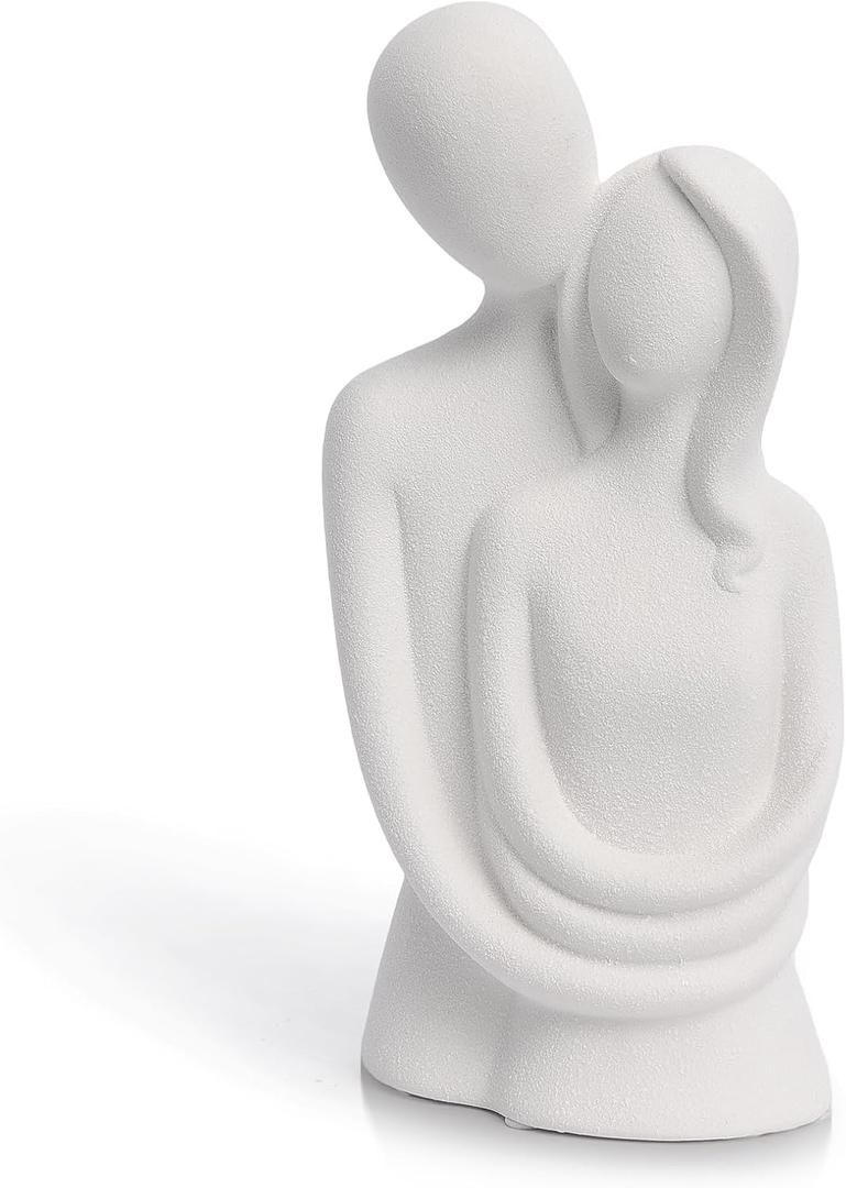 Hugging Couple Statue Home Decor, Modern Romantic Love Ceramic Sculpture Figurine Gifts for Anniversary Valentine's Day for Office Living Room Bedroom Desktop Decor (White)