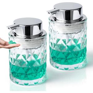 Bathroom Glass Soap Dispenser with Durable Rust-Proof Plastic Liquid Pump (Can't Foam) Hand Lotion Dispenser Anti slip Shampoo Kitchen 10oz 2 Pack