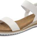 DREAM PAIRS Womens Espadrilles Ankle Stretch Elastic Strap Open Toe Wedges Flats Sandals (5.5, White)
