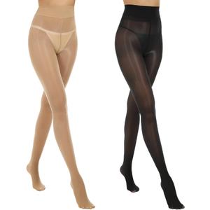 MANZI 2 Pairs Women's Shiny Sheer Tights High Waist Silk Comfort Stockings Oil Shimmery Nylons Pantyhose (Black and Natural)
