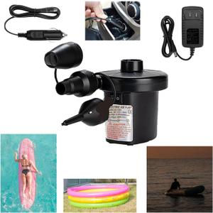 Electric Air Pump for Inflatable with 3 Nozzles, 110V AC/12V DC, Portable Air Mattress Pump, Quick Fill Inflator Air Pump Perfect for Outdoor Camping Inflatable Raft Boat Blow Up Pool Water Toy Bed