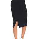 THE GYM PEOPLE Women's High Waist Tummy Control Pencil Skirts Stretchy Bodycon Midi Skirt Below Knee with Back Slit Black, L