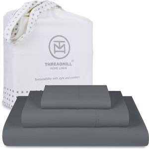 Hotel Quality Luxury 600 Thread Count 100% Cotton Twin Size Sheets, 3 Pc Sateen Weave Dark Grey Sheet Set, Premium Soft Sheets with Elasticized Deep Pocket by Threadmill