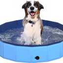 39.5" x 12" Foldable Dog Pool - Collapsible Hard Plastic Kiddie Pool for Dogs & Kids, Non-Slip Pet Bath Tub for Outdoor Backyard Use, Lightweight & Portable (Blue)