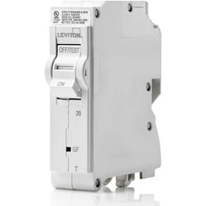 Leviton LB120-GFT 20A 1-Pole Plug-On GFCI Branch Circuit Breaker, Thermal Magnetic, 120 VAC, White