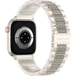 Wearlizer Stainless Steel Band Compatible with Apple Watch Band 49/46/45/44/42/41/40/38mm Men Women, Zigzag Weave Durable Metal Strap for iWatch Series 11 10 9 8 7 6 5 4 3 SE/Ultra 3 2 1