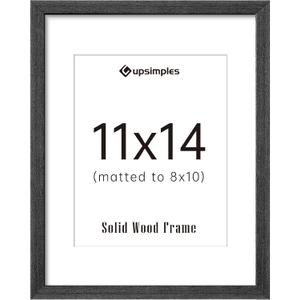 upsimples 11x14 Picture Frame, Natural Solid Wooden Picture Frames, Display 8x10 with Mat or 11 x 14 Without, Vertical or Horizontal Wall Hanging, 1 Pack