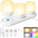 Rechargeable Battery Operated Light Bulb Set with Magnetic 3 in 1 Charging Station & Remote Control, Wireless Dimmable Detachable LED Bulb with 15 Colors Selectable for Wall Sconce, Non-Hardwired