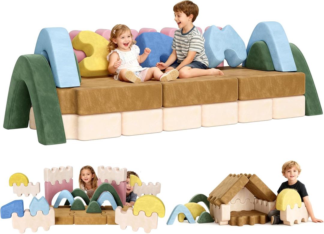 CoziBB 22Pcs Modular Kids Play Couch, Toddler Couch with Convertible and Multifunctional Foam for Inspiring Child Creativity, Kids Couch for Playroom Bedroom - Jungle Theme