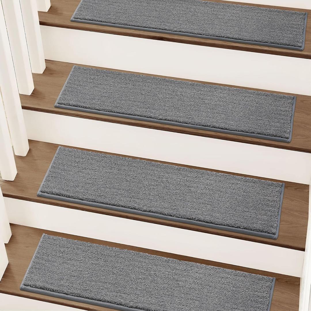COSY HOMEER Stair Treads Non-Slip Carpet Stair Treads for Wooden Steps, Indoor Stair-Runner Rugs for Kids Elders & Pets 28"x9" (15Pc, Gray)