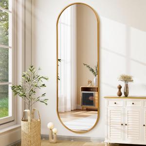 JJUUYOU Oval Mirror Full Length Mirror 48"X18" Aluminum Frame Wall-Mounted Hanging Mirrors for Wall Bathroom Vanity Mirrors Living Room Bedroom Entryway Decor (Gold)