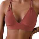 Tainehs Women's Push Up V Neck Bikini Tops Criss Cross Back Padded Bathing Suit Top Only (Pink, XL)