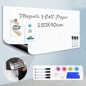 ZHIDIAN 0.5mm Thick Magnetic Whiteboard Sticker 150x90cm DIY Dry Erase Board Sheets Whiteboard Paper Wall with 4 Markers + 4 Magnets + cloth + Adhesive Tape, Non-Adhesive Back (150x90cm)
