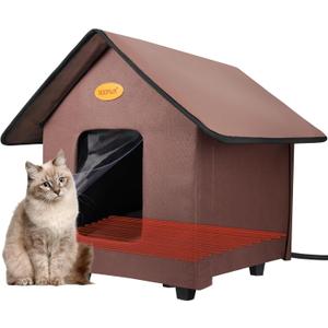 Heated Cat Houses for Outdoor Cats - Elevated Weatherproof Insulated Heated Outdoor Cat House for Winter - Feral Cat Shelter for Outside Cats - Outdoor Heated Cat House (Brown)