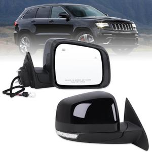 Right Passenger Side Mirror Fits 2014-2021 Jeep Grand Cherokee 2022 Grand Cherokee WK With Manual Folding Heated Turn Signal Mirror Memory Blind Spot Black Replace#68236932AB(13Pins)
