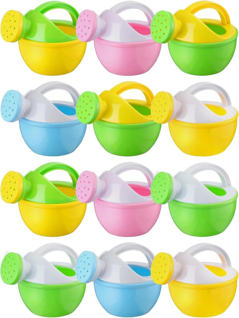 12 Pieces Watering Can for Kids Bath Toys Plastic Small Watering Can with Handles Small Watering Pot Play Sand Toys for Childrens Garden Home Outdoor Sand Beach Playing (Vivid Style)