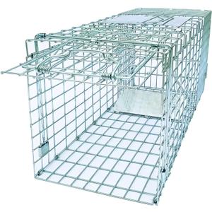 Folding Collapsible Humane Live Animal Cage Trap No-Kill Trapping Kit for Humane Catch Release Rodent Rabbits, Stray Cat, Squirrel, Raccoon, Opossum, All Fit Sized Animals, 2-Door 26" x 9.5" x 10.2" (Silver)