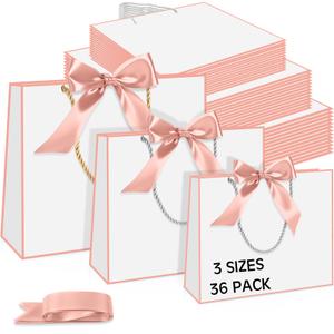 Tosstuki 36 Pack Thank You Gift Bags with Handle 3 Sizes Welcome Bags Thank You Return Gifts with Bow Ribbon for Birthday Party Wedding Bridesmaid(Pink)