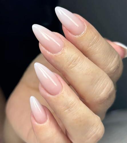 Artquee Pink White Ombre Press on Nails Medium Almond False Tips Glossy Reusable Fake Stick on Nails Kit for Women - 30 PCS 15 Sizes, 20 - Pink White Ombre