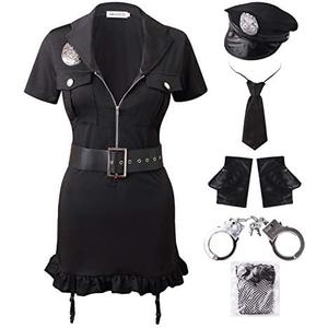 GRAJTCIN Womens Halloween Sexy Police Officer Costume, 7 Pieces Dirty Cop Play Dress XL