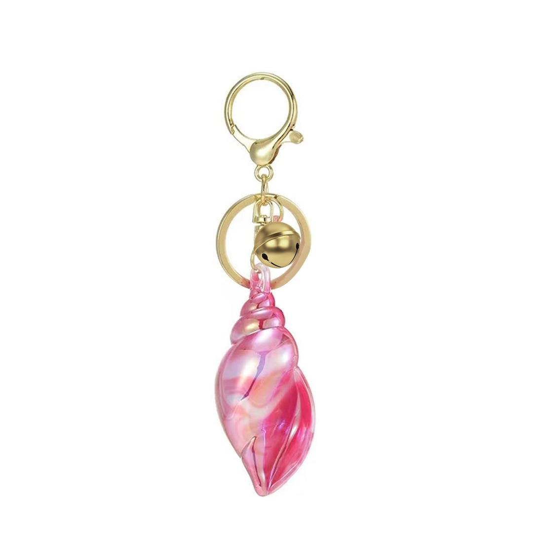 YUHUANLAN Iridescent Acrylic Conch Keychain Seashell Keyring for Women Men 6 Color Options Unique Beach Gift Key Chain (blue)
