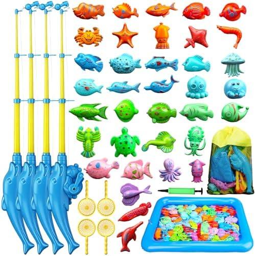 TOY Life 4-Player Magnetic Fishing Game for Kids 3-5 - Toddler Fishing Pole Set with Fish Toys - Bath & Pool Toys - Water Table Accessories - Educational Fishing Toy Rod for Boys Girls