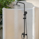 Matte Black Exposed Shower System 8 Inch Rainfall Shower Head 3 Functions Wall Mounted Outdoor Shower Fixtures Stainless Steel Bathroom Shower Set