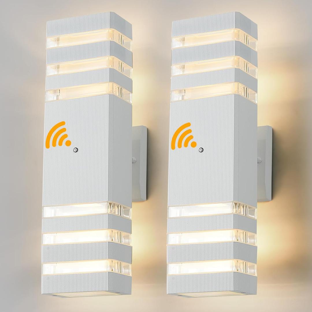 Dusk to Dawn Outdoor Wall Lights 2 Pack, White Front Porch Light Fixture, Anti-Rust Black LED Up and Down Outdoor Lights for House Hallway Garage Entryway