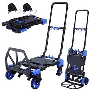 2-in-1 Hand Truck Dolly Foldable,330LB Capacity Hand Dolly,Folding Hand Cart with Retractable Handle,Hand Truck Foldable with 4 Wheels,Portable Handtruck