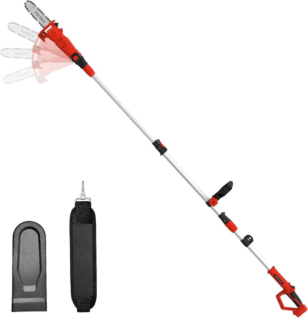 SHOHO Cordless Pole Saw Compatible with Milwaukee M18 Battery (Tool Only) | 8-Inch Electric Pole Saws for Tree Trimming, Extension to 14.8-Ft, Auto Lubrication System, 4-Angle Adjustable Head Pole Saw
