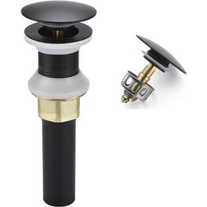 Bathroom Sink Drain,Drain Stopper Bathroom Sink Without Overflow,Pop Up Drain Assembly with Detachable Strainer Basket,Built-in Anti-Clogging Strainer,Stainless Steel Mattle Black