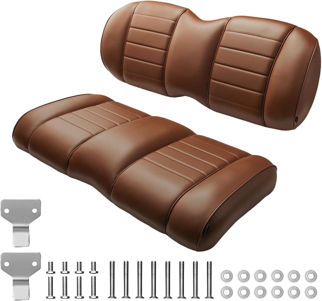 NOKINS Golf Cart Premium Seat Cushion Kit,Seat Back & Seat Bottom Cushion Assembly (Coffee Brown, Fits EZGO TXT/RXV)