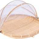 round bamboo tent basket with lid, vegetables/fruits, bread, storage basket (16.5 inches in diameter)