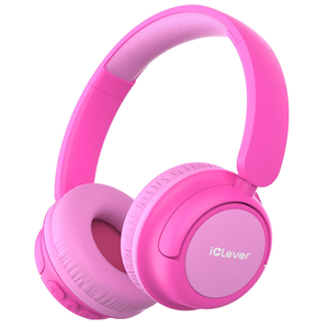 iClever BTH22 Kids Bluetooth Headphones, 60H Play Time, 74/85 dBA Safe Volume, Bluetooth 5.4, USB C, Over Ear Kids Headphones Wireless with Mic AUX Cord for iPad/Tablet/Travel, Blossom Pink